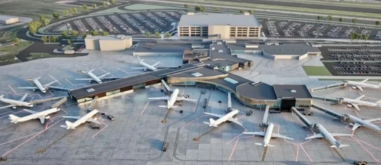 A mockup aerial view of an expansion to the Sioux Falls airport