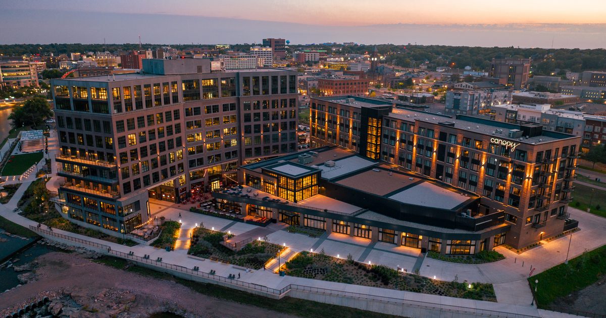 Aerial view of the Sioux Steel District in downtown Sioux Falls