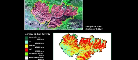 A map showing burn severity from a forest fire in California on September 5, 2024